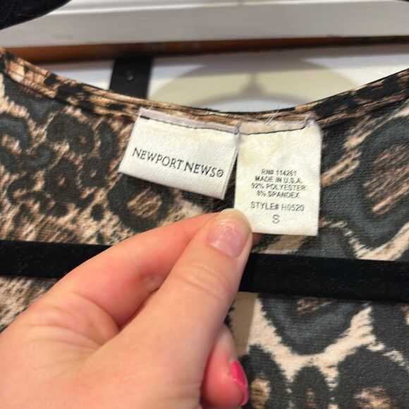 Vintage Newport News Leopard- Print Long Sleeve Jersey Midi Dress - Small - Picture 2 of 4